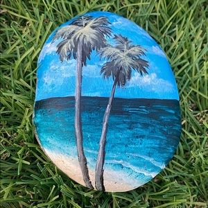 Palm Trees Hand Painted River Rock 3”